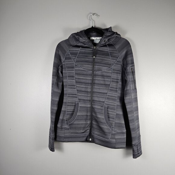 Athleta Strength Hoodie Full Zip Jacket Fleece Lined Striped Gray size X Small - Picture 1 of 8